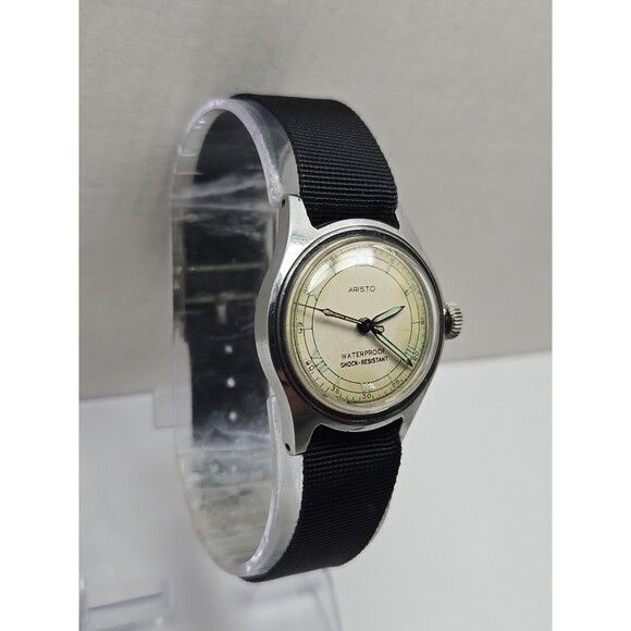 Vintage Aristo 29mm Military Field Style 17J Manual Wind Watch Silver Tone Works main image 8